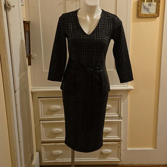 New York & Company | Dresses | New York And Co Black And Gray Dress With  Vinyl Accents Sz Xs | Poshmark